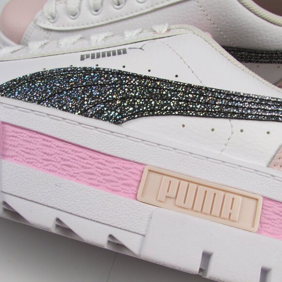 PUMA Mayze White Pink Black Sparkle Platform Sneakers Size 5.5C 38576801 - Picture 14 of 14